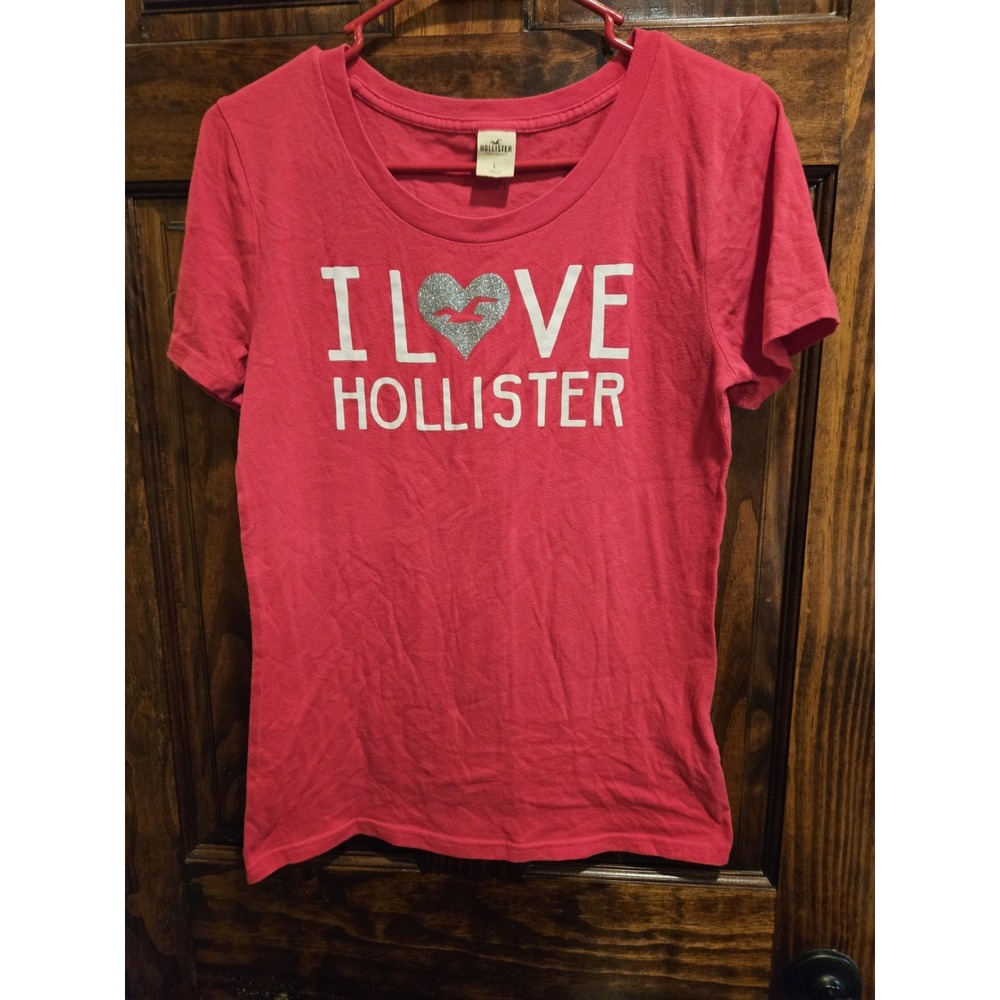 Vintage Hollister Pink I Heart Hollister Seagull Logo T-Shirt Y2K Junior L